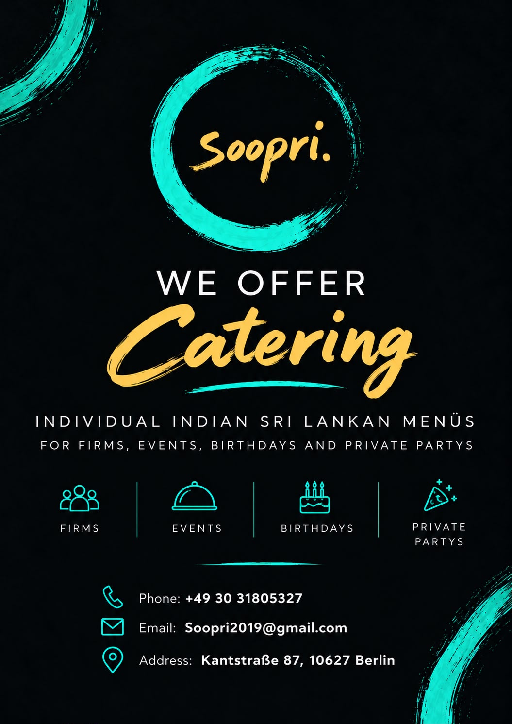 Soopri Catering: individuelle indisch-srilankische Menüs für Firmen, Events, Geburtstage und private Feiern.